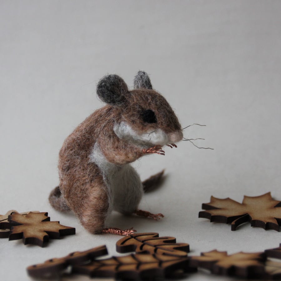  Needle felted wood mouse sculpture
