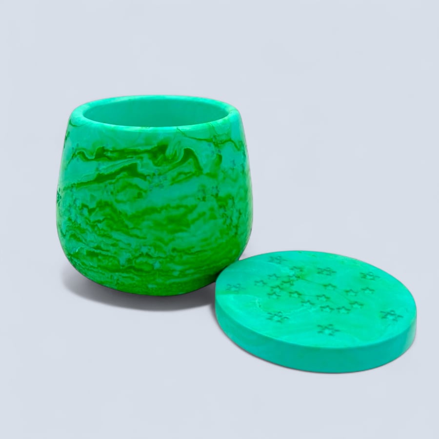 Green Marbled Star Adorned Jewellery Box - Constellation Trinket Pot STP16