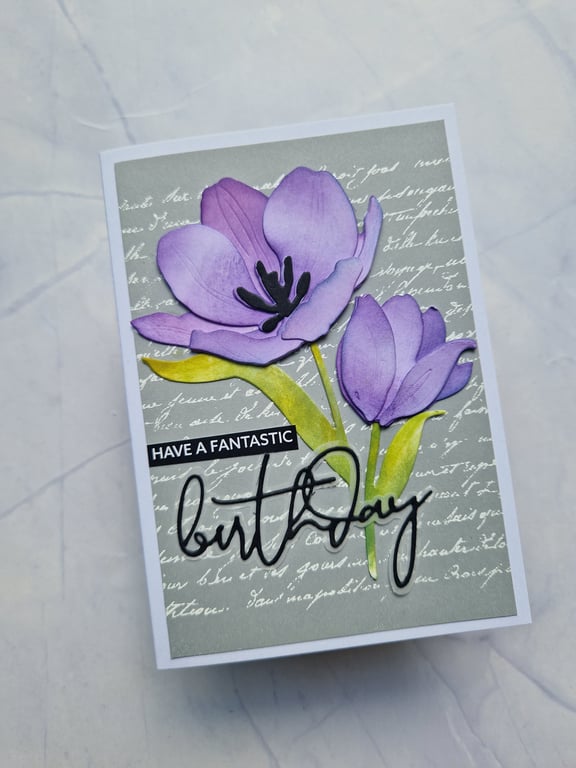 Purple tulip birthday card