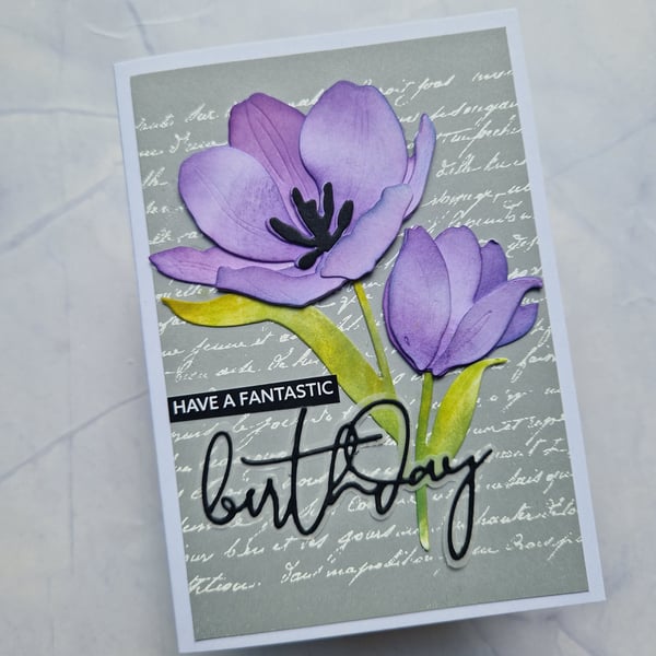 Purple tulip birthday card
