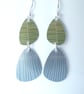 Pebble shaped mid century style green and grey drop earrings