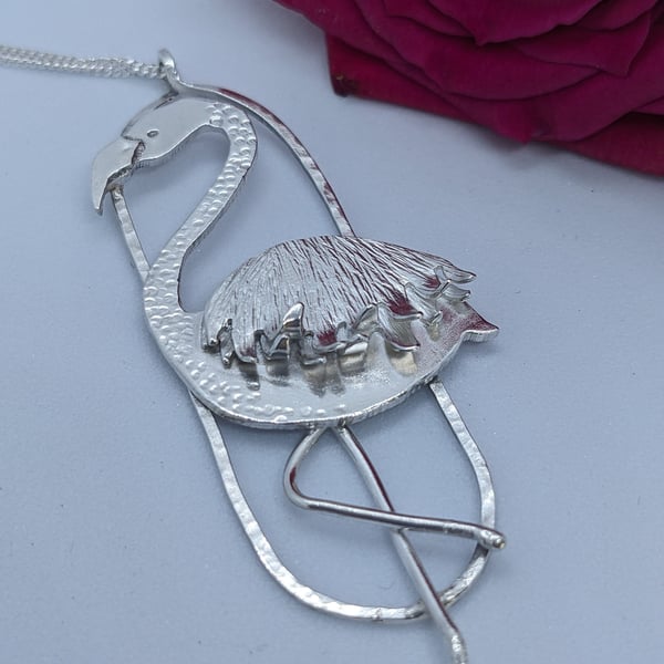 Silver flamingo pendant, Original sterling silver pendant, Unique bird jewellery