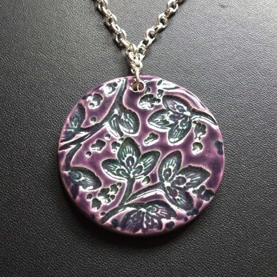 purple leafy ceramic pendant