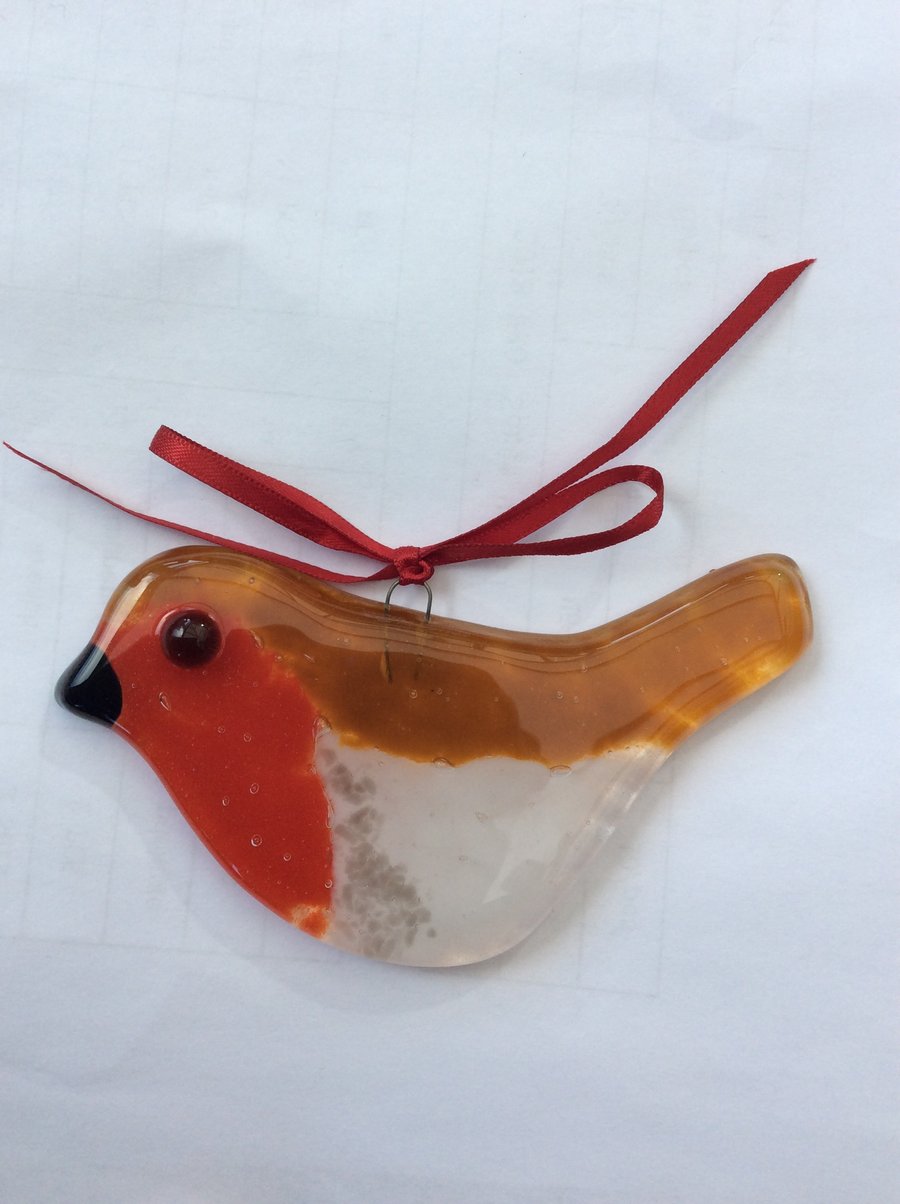Robin hanging decoration, lightcatcher - made from fused glass
