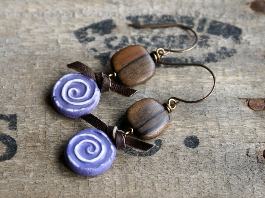 Purple Ceramic Spiral Drop Earrings