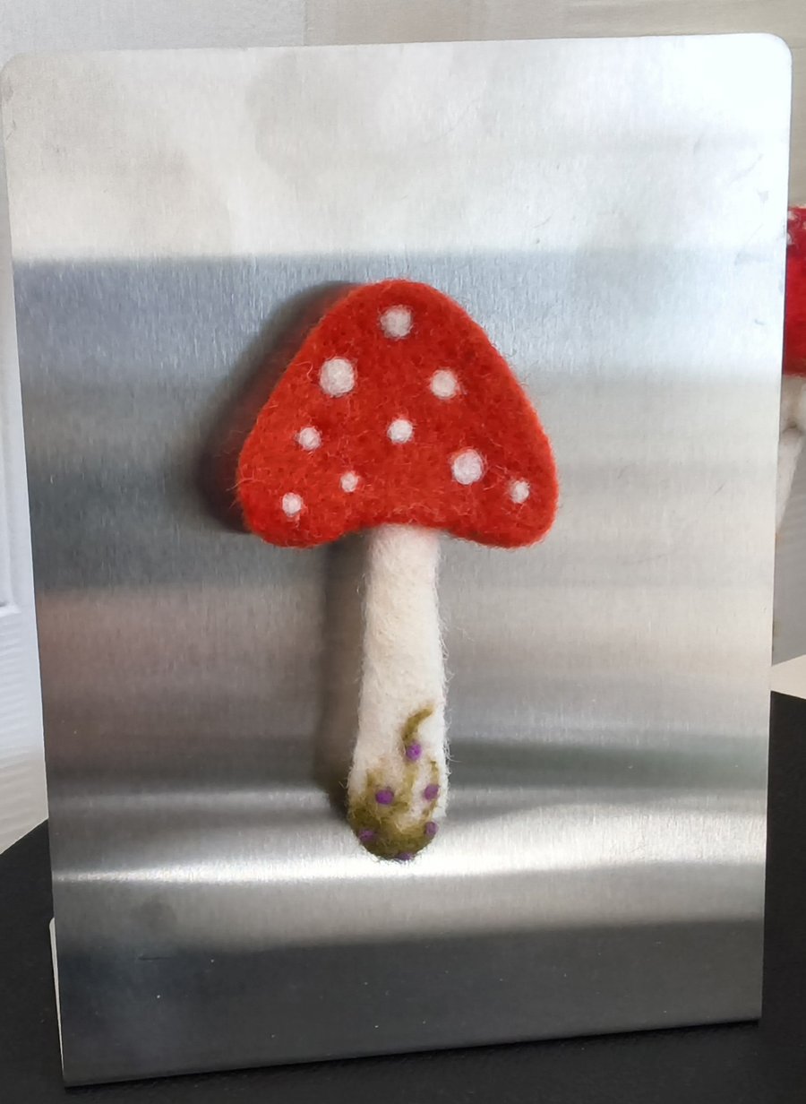 Handmade needle-felted toadstool magnet