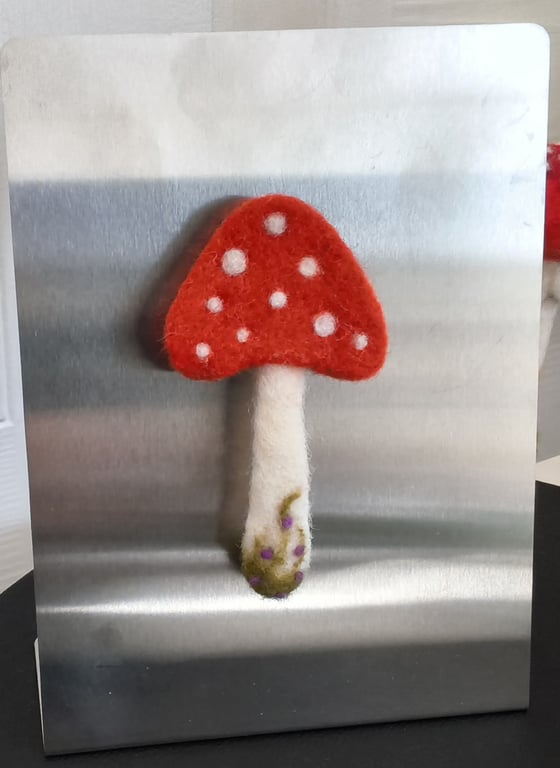 Handmade needle-felted toadstool magnet