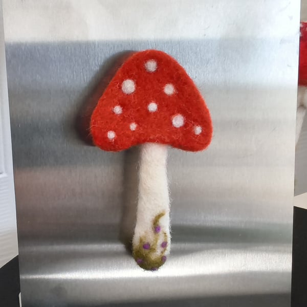 Handmade needle-felted toadstool magnet