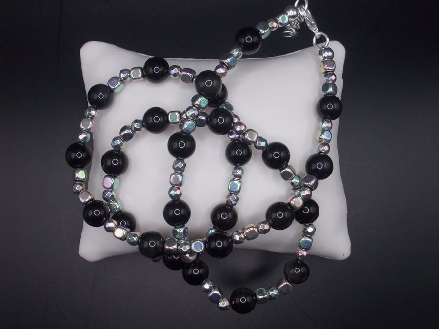 Agate and haematite long line necklace