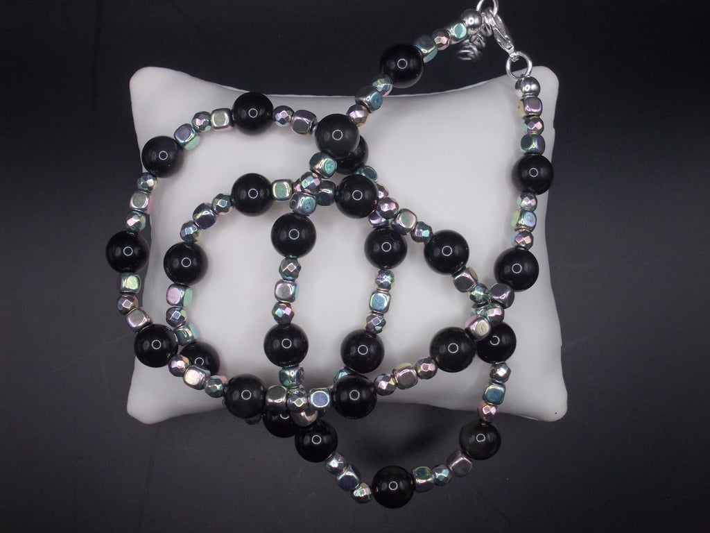 Agate and haematite long line necklace