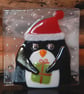 Handmade Fused Glass 'Christmas Penguin' T Light Holder - Image 2