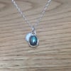 Labradorite Sterling and Fine silver dainty charm disc pendant necklace