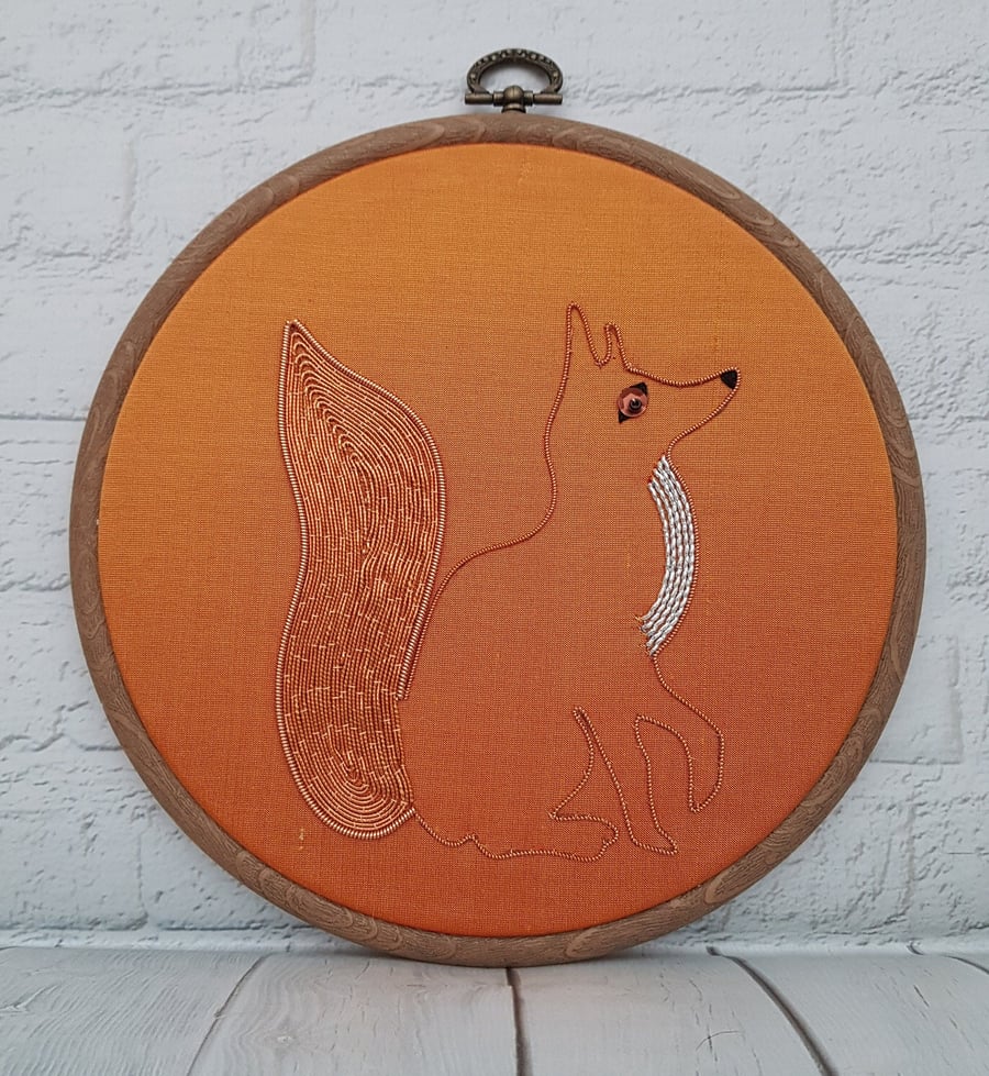 Goldwork Fox Embroidery Hoop, Fox Embroidery Gift, Fox Gift for Her, Hand Embroi