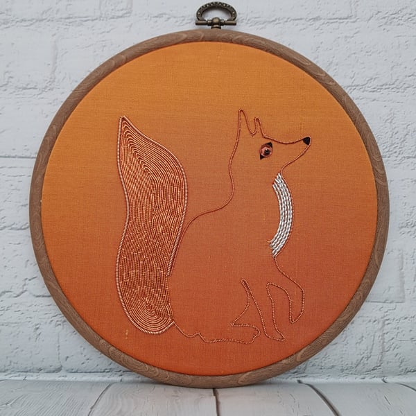 Goldwork Fox Embroidery Hoop, Fox Embroidery Gift, Fox Gift for Her, Hand Embroi