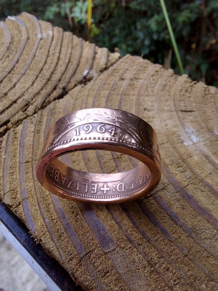 1964 Queen Elizabeth Old Penny coin ring 