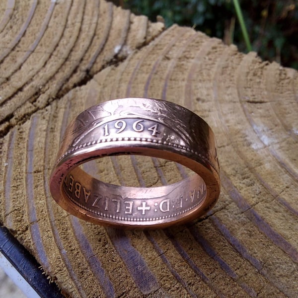 1964 Queen Elizabeth Old Penny coin ring 
