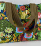 Handmade Olive Green Jungle Print Coated Cotton Tote Bag