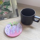 Wooden Coaster handpainted with Purple Wisteria