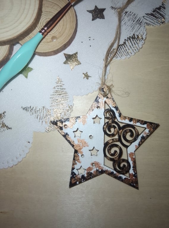 Monochrome star hanging Christmas tree decoration 