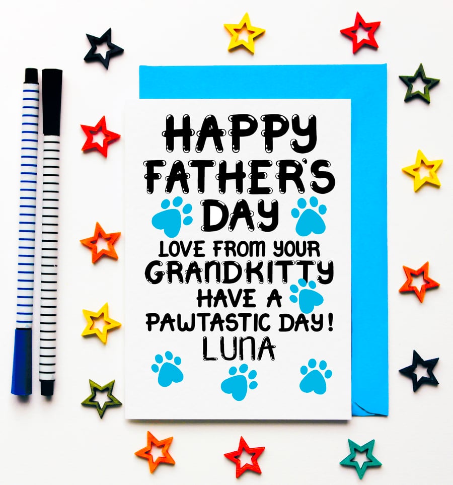 Personalised Father's Day Card From Grandkitty, Cat, Kitten For Grandad, Dad