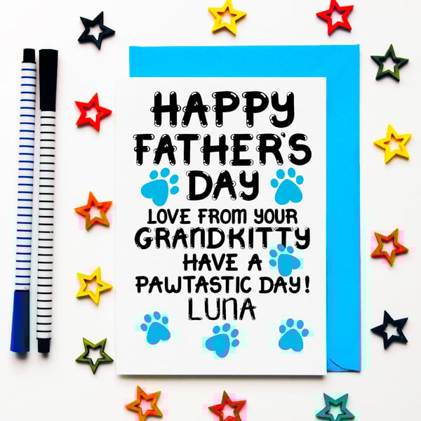 Personalised Father's Day Card From Grandkitty, Cat, Kitten For Grandad, Dad
