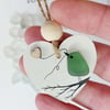 Mini Sea Glass Art Picture - Bird on a Branch - Cute Gift