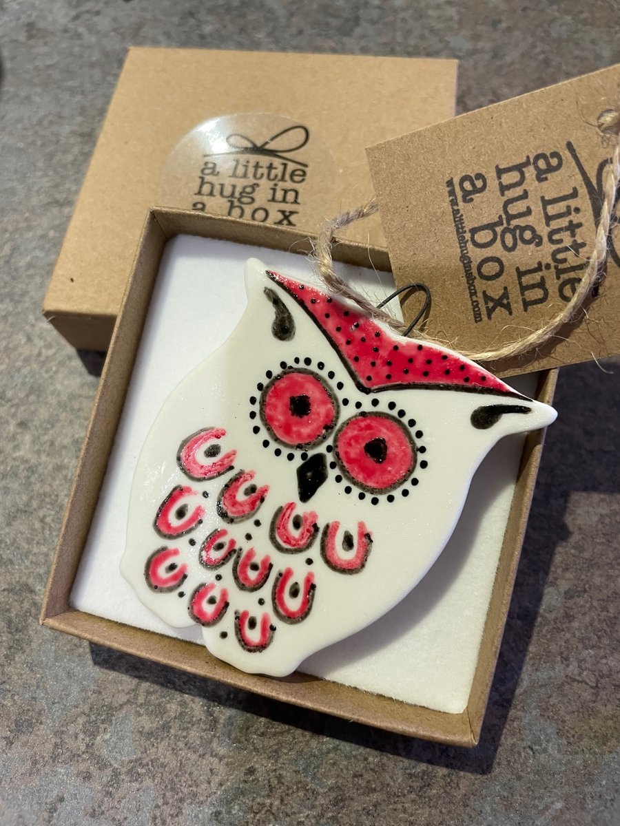 A little hug in a box red owl porcelain gift 