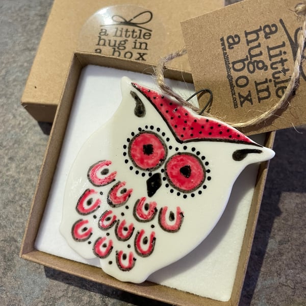 A little hug in a box red owl porcelain gift 