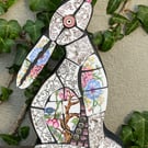 Mosaic Moon Gazing Hare, Made with Vintage china, Ceramic Mosaic Art