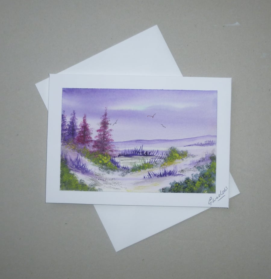 original art landscape painting blank greetings card ( ref FA 308 E1 )