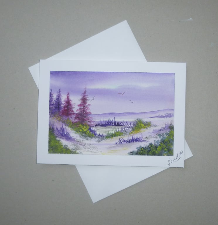 original art landscape painting blank greetings card ( ref FA 308 E1 )