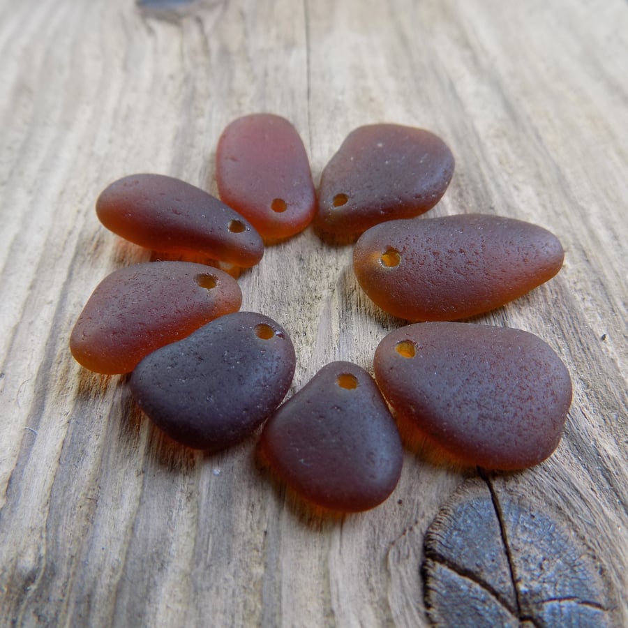 8 Natural sea glass beads, top drilled ,supplies (74)