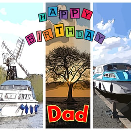 Happy Birthday Dad Boat & Tree Card A5