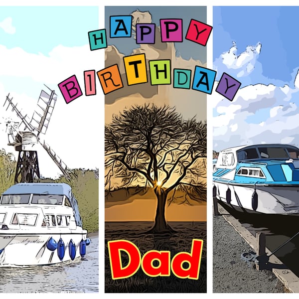 Happy Birthday Dad Boat & Tree Card A5