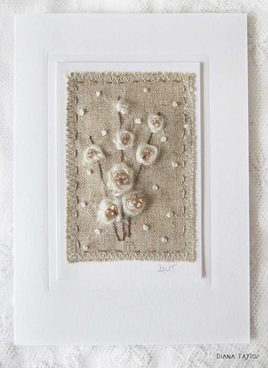 HAND EMBROIDERED GREETING CARD CHRISTMAS WINTER