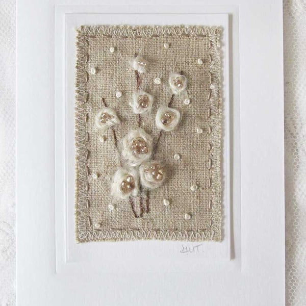 HAND EMBROIDERED GREETING CARD CHRISTMAS WINTER