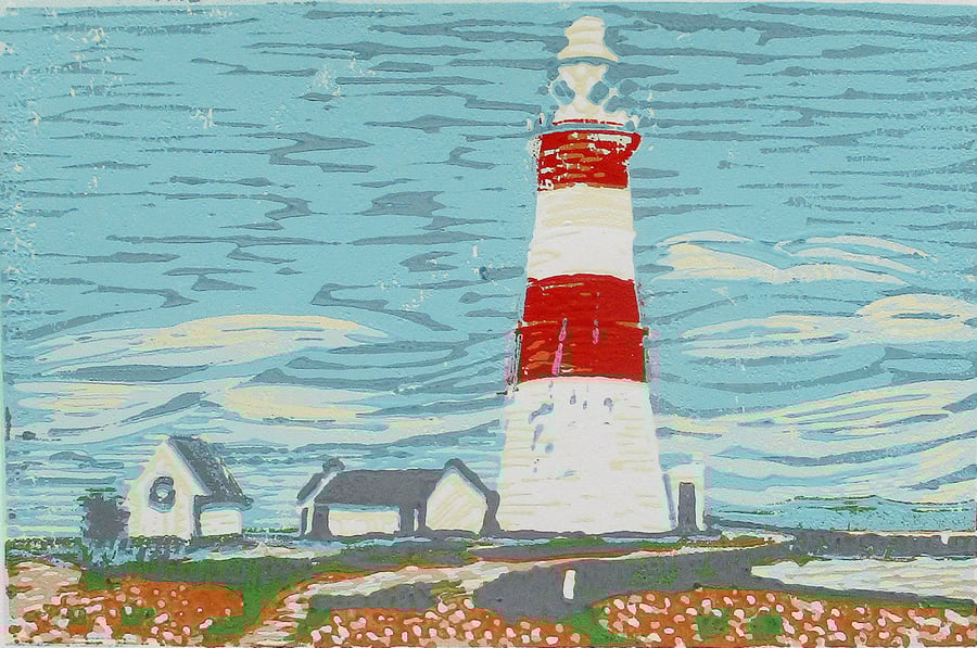 Orfordness Lighthouse, Suffolk - Original Hand Pressed Linocut Print Ltd Edition
