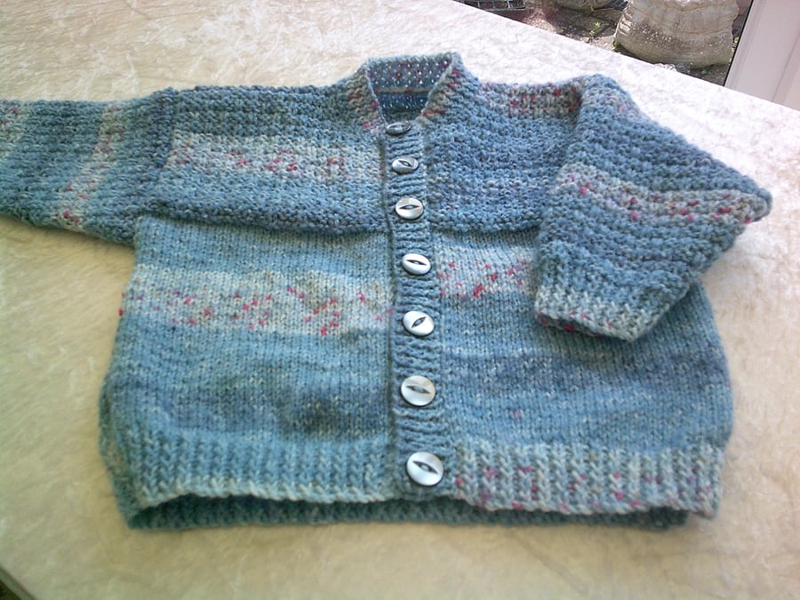 24 Inch Denim Blue with Coloured Flecks Round Neck Cardigan