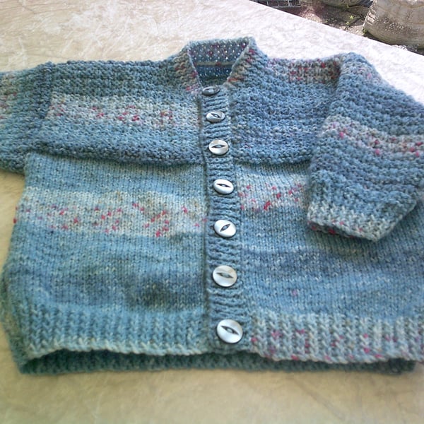 24 Inch Denim Blue with Coloured Flecks Round Neck Cardigan