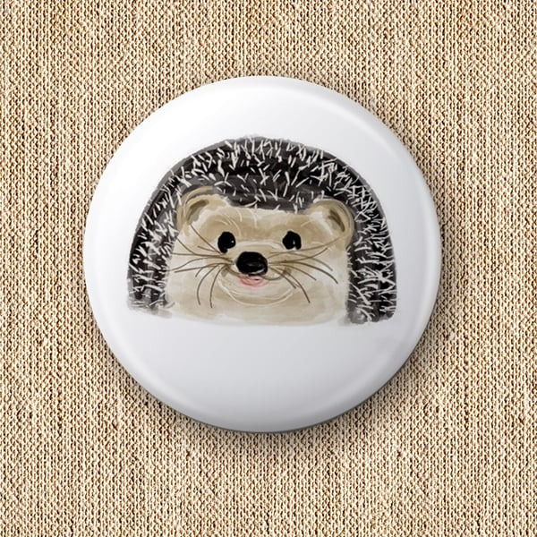 Hedgehog Pin, Button Badge 25mm, Animal Button Badge, Wildlife Gift, Small Gifts