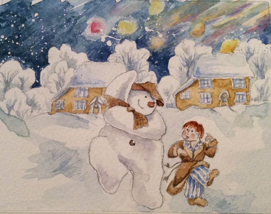 Original watercolour painted cards of the Snowman