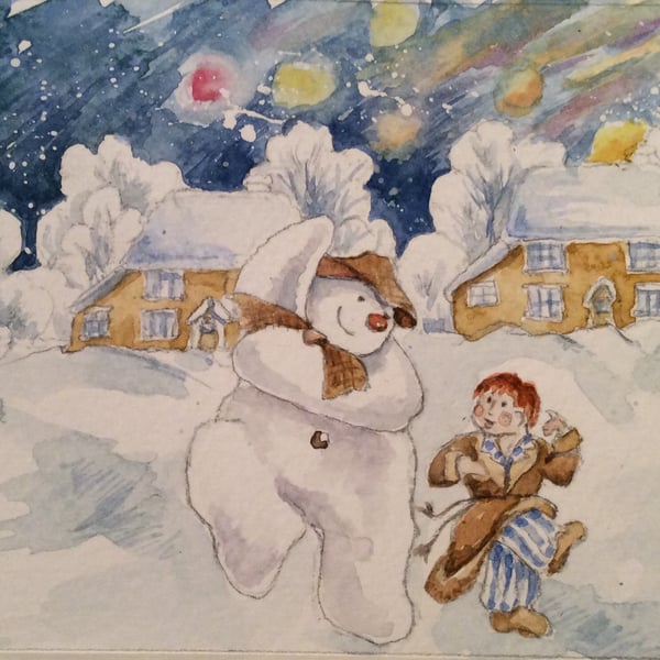 Original watercolour painted cards of the Snowman