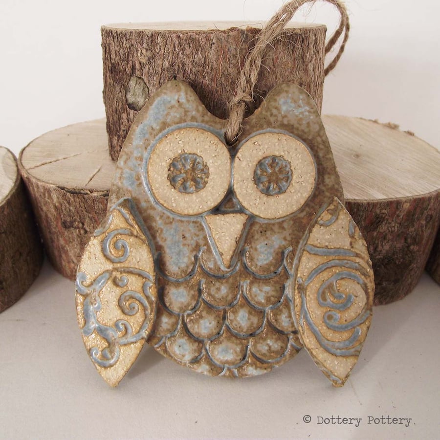 Ceramic owl hanging decoration Pottery owl ceramic bird