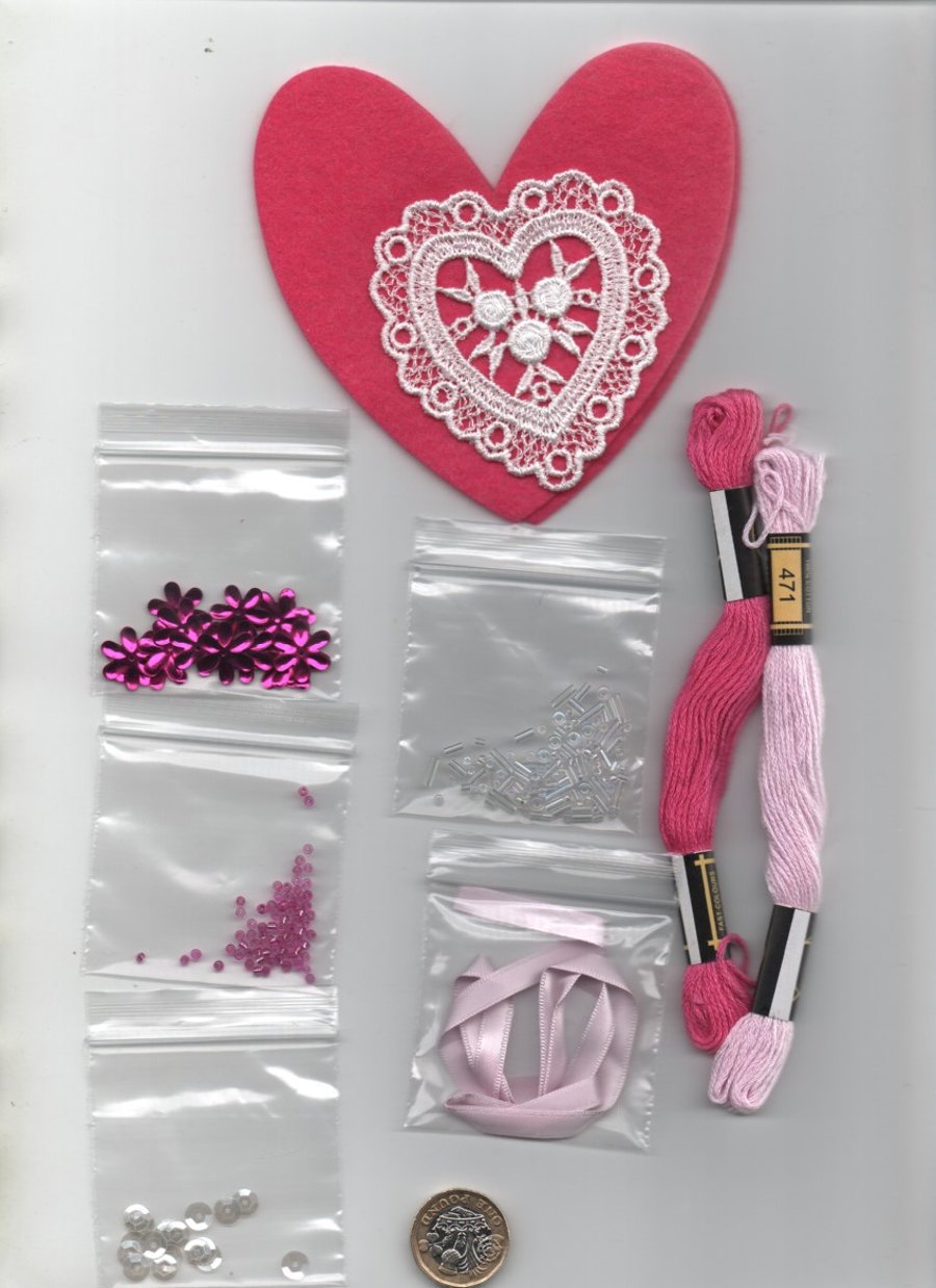 ChrissieCraft creative FELT sewing KIT for one die-cut embellished HANGING heart