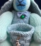 Rabbit with knitted basket keepsake holder – Green - Special Gift - Image 2