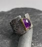 Sterling silver, 18ct gold and amethyst wide statement ring size O.5