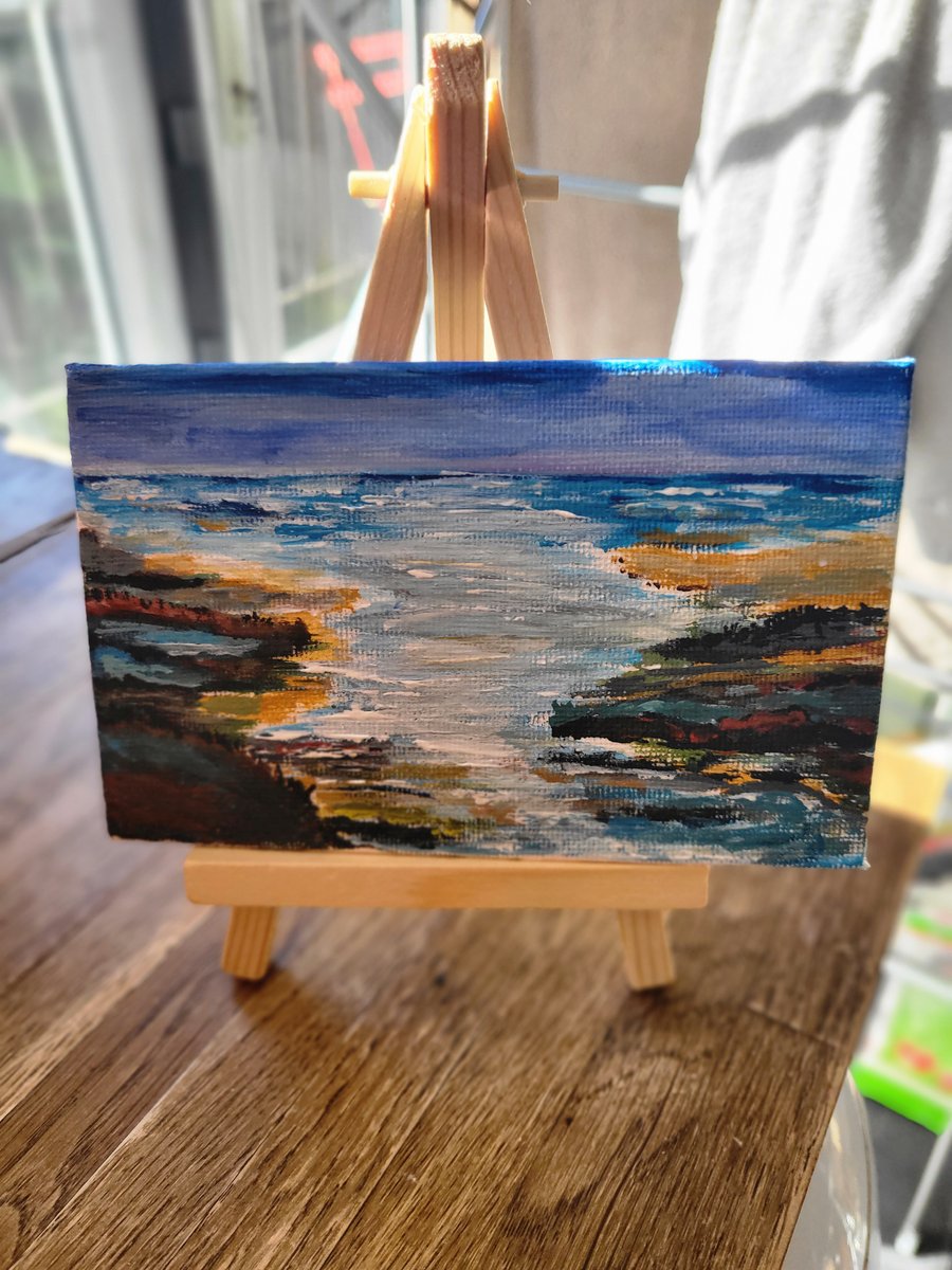 Original mini canvas board seascape painting 