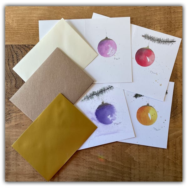 Four blank Chistmas bauble cards