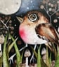 Mounted Print from my Original Whimsical Moon Gazing Bird Watercolour Painting  - Image 2