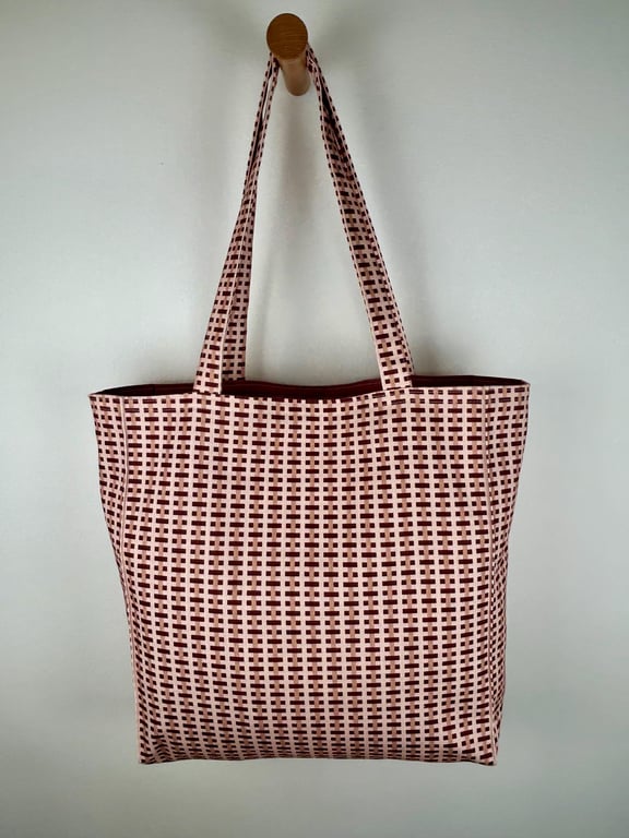 Dusky Pink Geometric Tote Bag, Cotton Linen Blend, Handmade